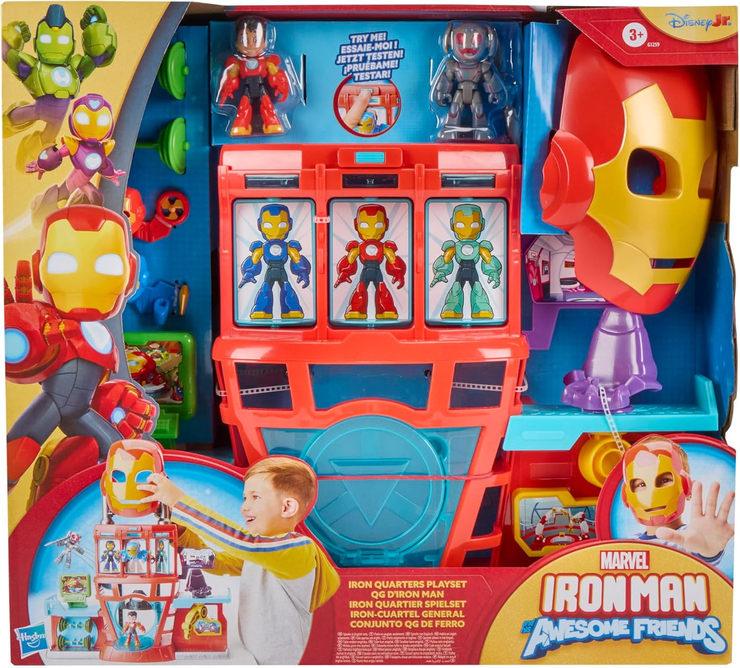 IRON MAN AND HIS AWESOME FRIENDS Marvel Boys & Girls Electronic Iron Quarters Playset with 3-Inch (7.6 CM) Action Figures & Mask, Super Hero Toys, 3+