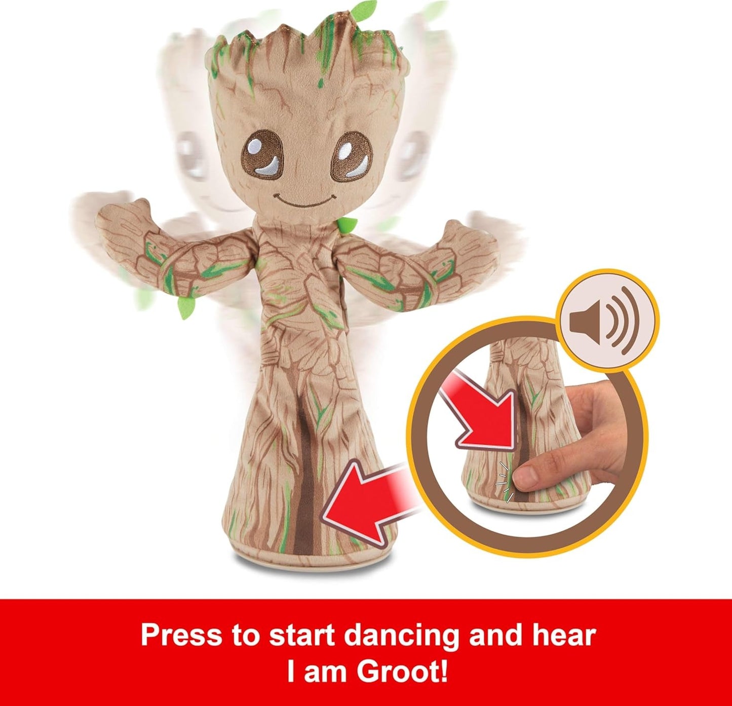 Mattel Marvel Plush, Dancing Groot English-Speaking Soft Toy, 13 Inches Tall with Sound, Phrases, Music & Dance Moves