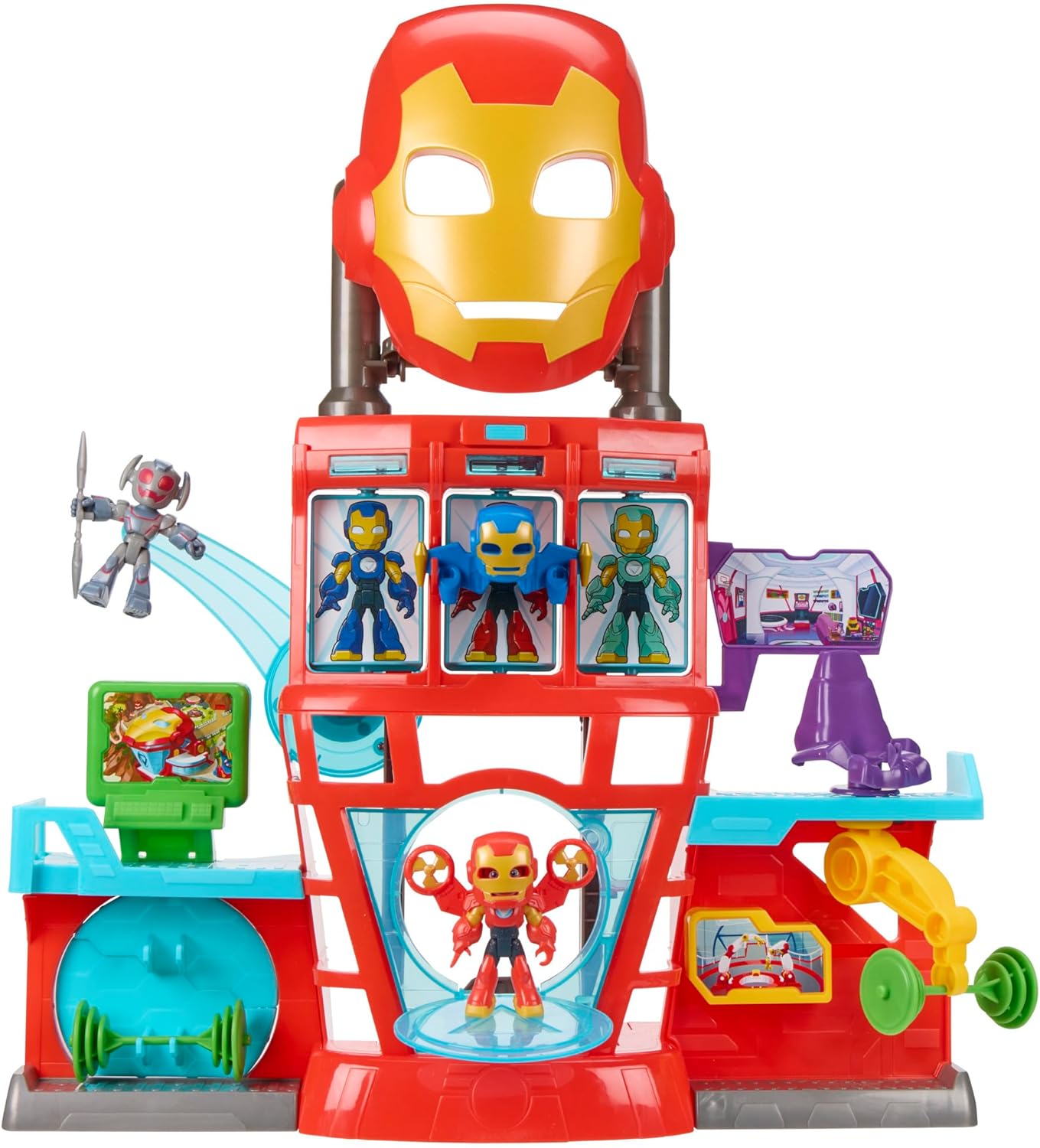 IRON MAN AND HIS AWESOME FRIENDS Marvel Boys & Girls Electronic Iron Quarters Playset with 3-Inch (7.6 CM) Action Figures & Mask, Super Hero Toys, 3+