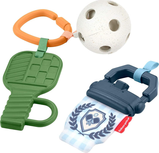 Fisher-Price Baby Toys Mini Me Moments Let’s Play Pickleball Set, 3 Sports-Themed Sensory Activities for Newborns Ages 3+ Months