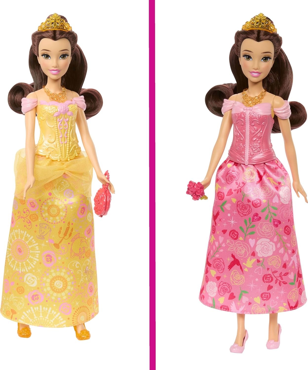 Mattel Disney Princess Toys, Belle Fashion Doll with 2 Looks, 9 Accessories, 2 Snap-On Bodices & 2 Skirts, 2-in-1 Stories Inspired by Movie