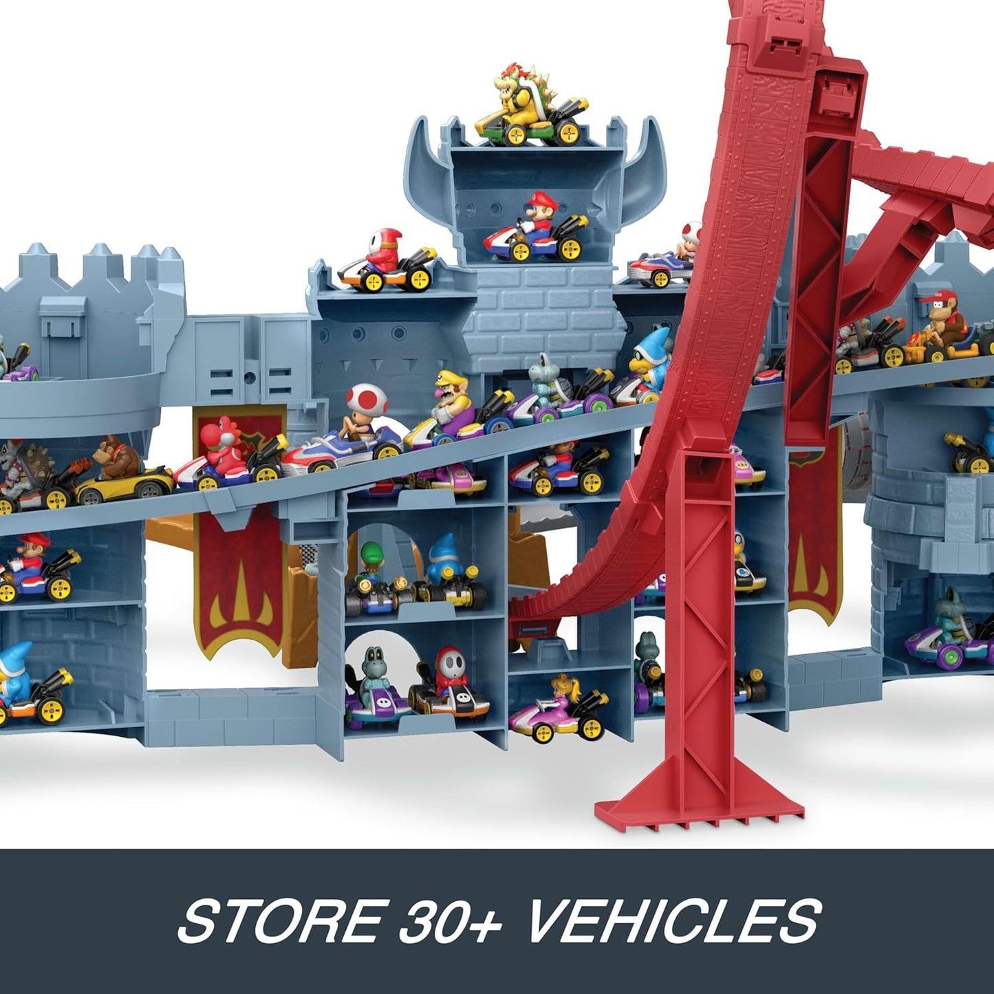 Hot Wheels Toy Car Track Set, Mario Kart Bowser’s Castle Playset & 1:64 Scale Die-Cast Kamek, Interactive Play, with Storage for 30+ Vehicles