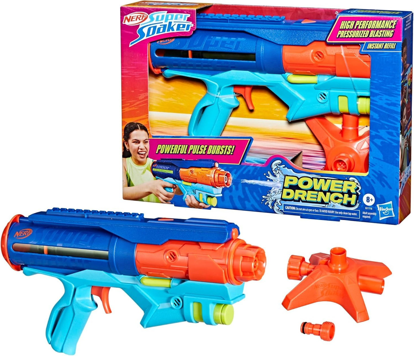 Nerf Super Soaker Power Drench Water Blaster, High Performance Pressurized Blasting, Easy Fill Station, Water Toys, Ages 8+