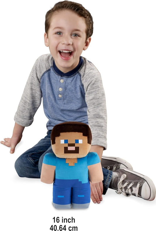 Mattel Minecraft Steve 16-in Scale Jumbo Plush Figure with Pixelated Design & Game-Authentic Details