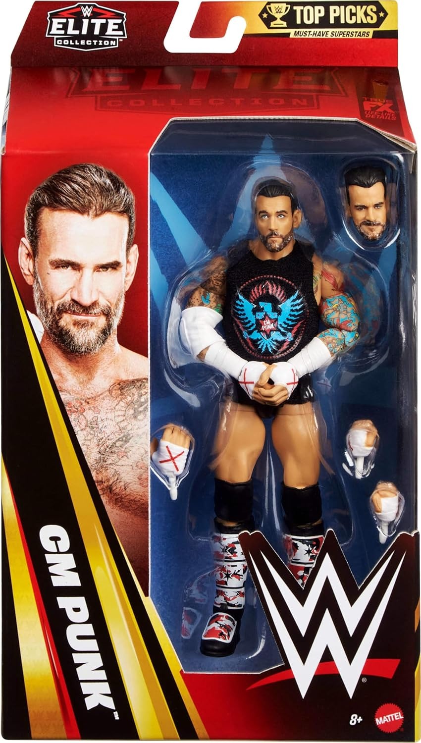 Mattel WWE Elite Collection Top Picks Action Figures & Accessories Set, 6-inch Collectible CM Punk with Swappable Hands & Ring Gear (Styles May Vary)