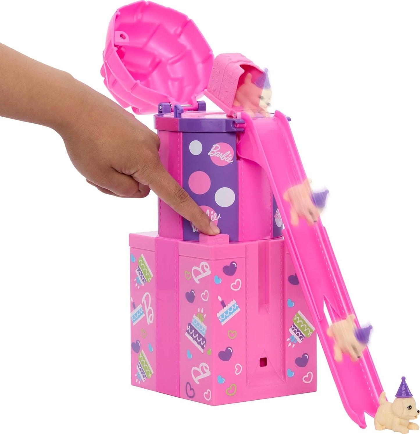 Barbie Rise & Surprise Doll & Accessories, Pet Birthday Series with 12 Surprises Including Slide & Color-Change Activity (Styles May Vary)
