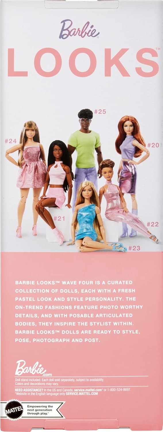 Barbie Looks Doll, Collectible No. 22 with Pixie Cut & Modern Y2K Fashion, Sequined Pink Halter Jumpsuit with Silver Heels