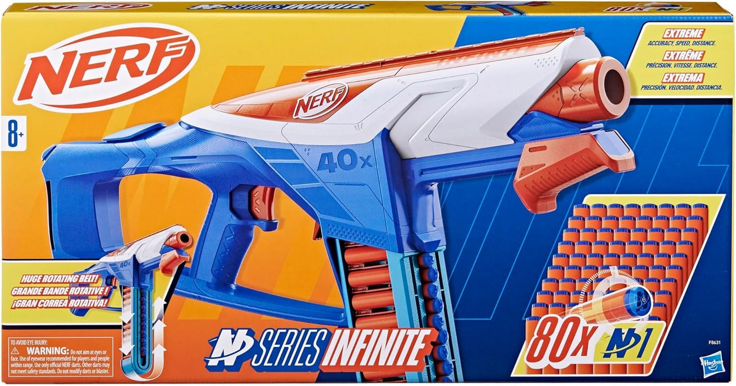 Nerf N Series Infinite Dart Blaster, 80 Nerf N1 Darts Compatible Only with Nerf N Series Blasters, 40 Dart Fast Load Battle Belt, Ages 8+