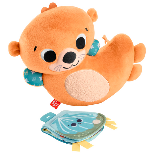 FISHER-PRICE BABY Toy 2-in-1 Rockin' Tummy Time Otter Plush Sensory Activity with Soft Book for Newborn Play Ages 0+ Months