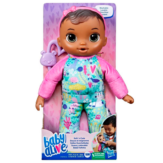 Baby Alive Soft ‘n Cute Doll, Brown Hair, 11-Inch First Baby Dolls, Washable Soft Toys for Toddlers, Easter Gifts for Kids, 18 Months+
