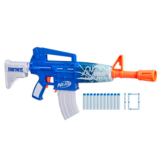 Nerf Fortnite Blue Shock Dart Blaster, 10-Dart Clip, 10 Elite Nerf Darts, Unlock Code