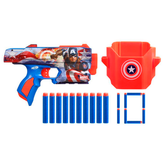 Nerf Marvel Captain America Blaster, 10 Nerf Elite Darts, Holster, Gifts for 8 Year Old Boys & Girls & Up