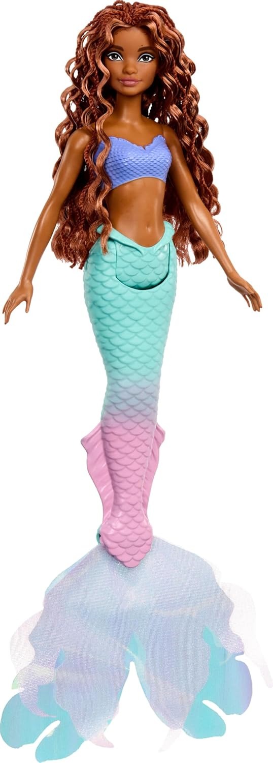 Mattel Disney Princess Ariel Mermaid Doll with Sparkling Soft Fin & Natural Hair, Posable & Collectible, Inspired by Live Action Movie