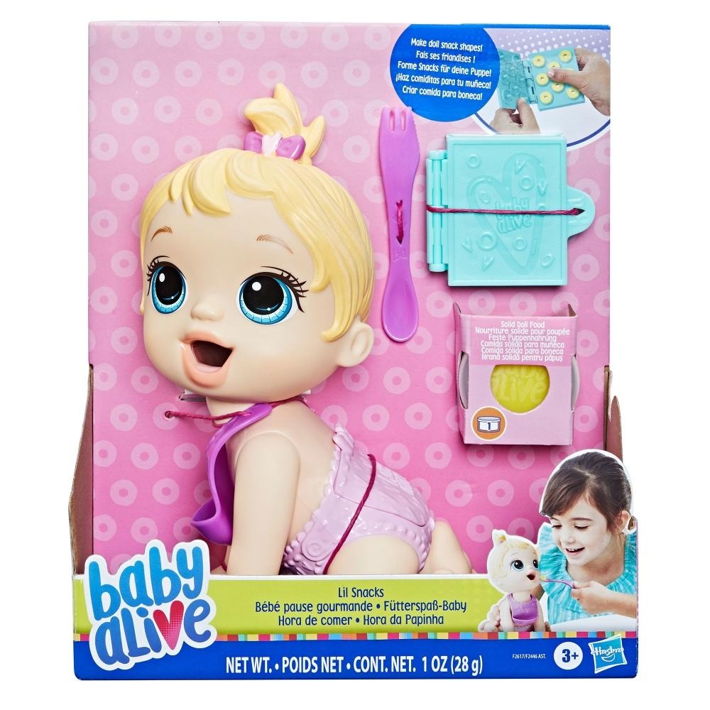 Baby Alive Lil Snacks Doll, Eats and Poops, 8-Inch Blonde-Haired Snack-Themed Doll for Kids 3 and Up
