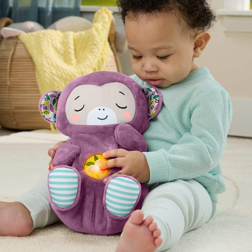 Fisher-Price Baby Toy Soothe ‘n Snuggle Purple Monkey Plush Portable Sound Machine with Breathing Motion & Lights for Newborns Ages 0+ Months