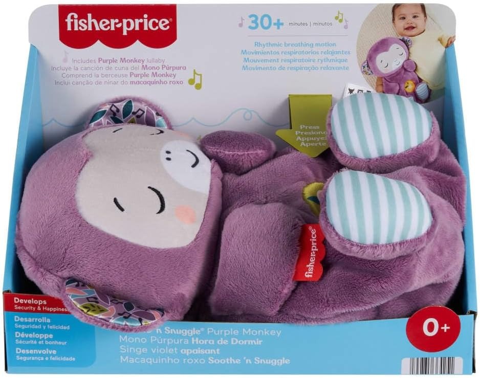 Fisher-Price Baby Toy Soothe ‘n Snuggle Purple Monkey Plush Portable Sound Machine with Breathing Motion & Lights for Newborns Ages 0+ Months