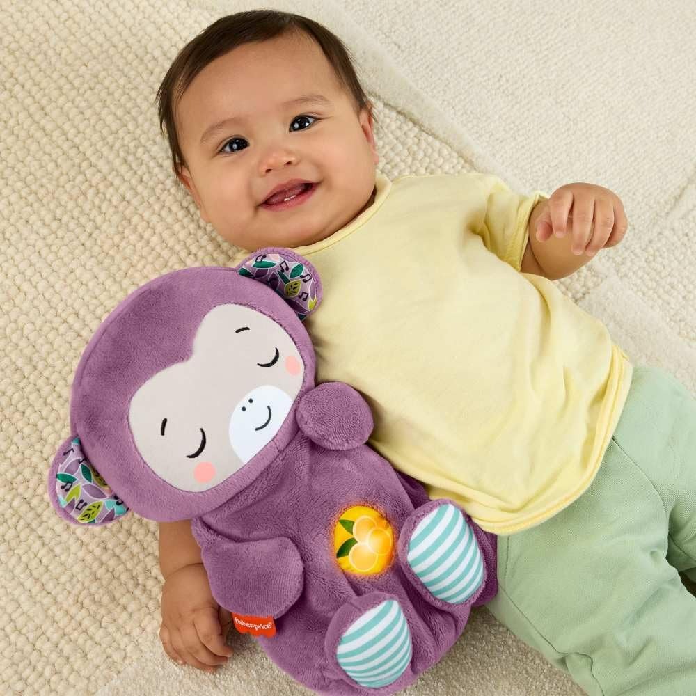 Fisher-Price Baby Toy Soothe ‘n Snuggle Purple Monkey Plush Portable Sound Machine with Breathing Motion & Lights for Newborns Ages 0+ Months
