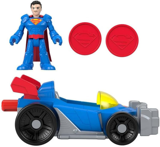 Fisher-Price Imaginext DC Super Friends Metal Force Supermobile Toy Car, 3-inch Superman Action Figure & Accessories Set, Includes Launcher & 2 Discs