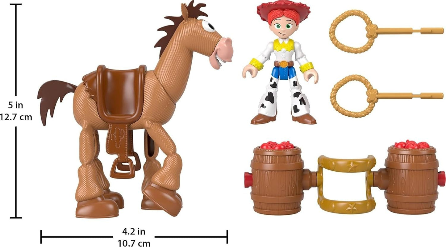 Fisher-Price Imaginext Jessie & Bullseye Play Set, 3-inch Action Figure, Bullseye Horse, Saddle & Lasso Projectiles, Inspired by Disney and Pixar Toy Story