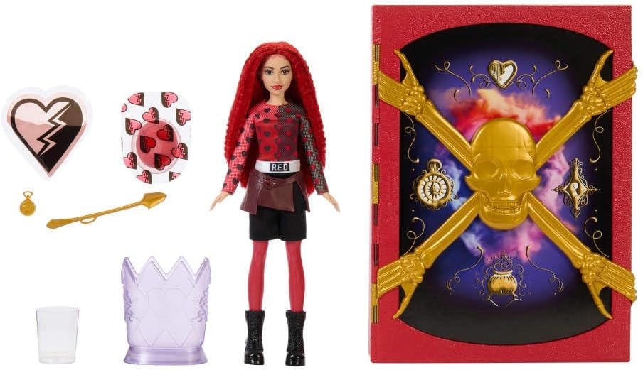 Mattel Disney Descendants: The Rise of Red – Red, Daughter of Queen of Hearts Doll & Playset, The Sorcerer’s Cookbook, Mix for Slime & Surprises