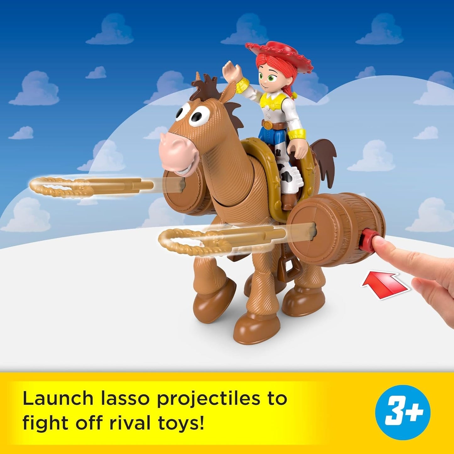 Fisher-Price Imaginext Jessie & Bullseye Play Set, 3-inch Action Figure, Bullseye Horse, Saddle & Lasso Projectiles, Inspired by Disney and Pixar Toy Story