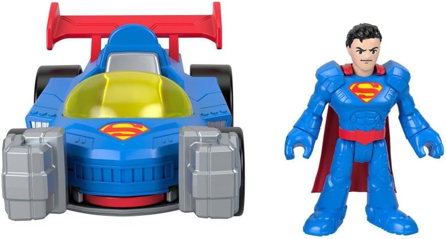 Fisher-Price Imaginext DC Super Friends Metal Force Supermobile Toy Car, 3-inch Superman Action Figure & Accessories Set, Includes Launcher & 2 Discs
