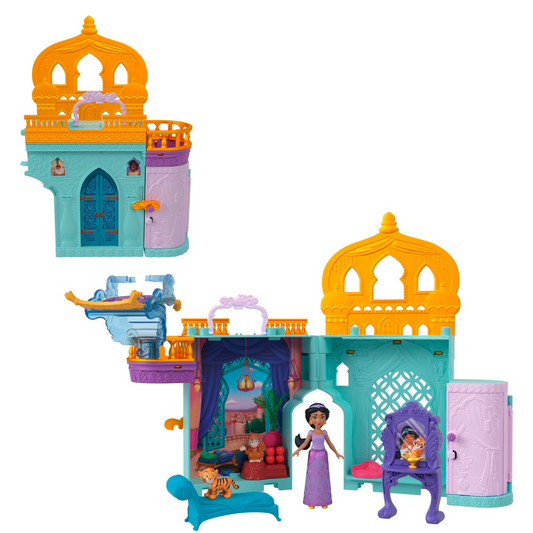Mattel Disney Princess Jasmine Doll House Stackable Castle with Small Jasmine Doll, 2 Character Friends & 7 Accessories