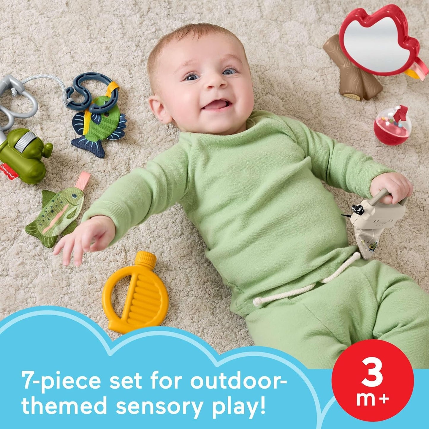 Fisher-Price Baby Toys Mini Me Moments Camp & Crinkle Set, 7-Piece Fishing & Hiking Sensory Activities for Newborn Play Ages 3+ Months