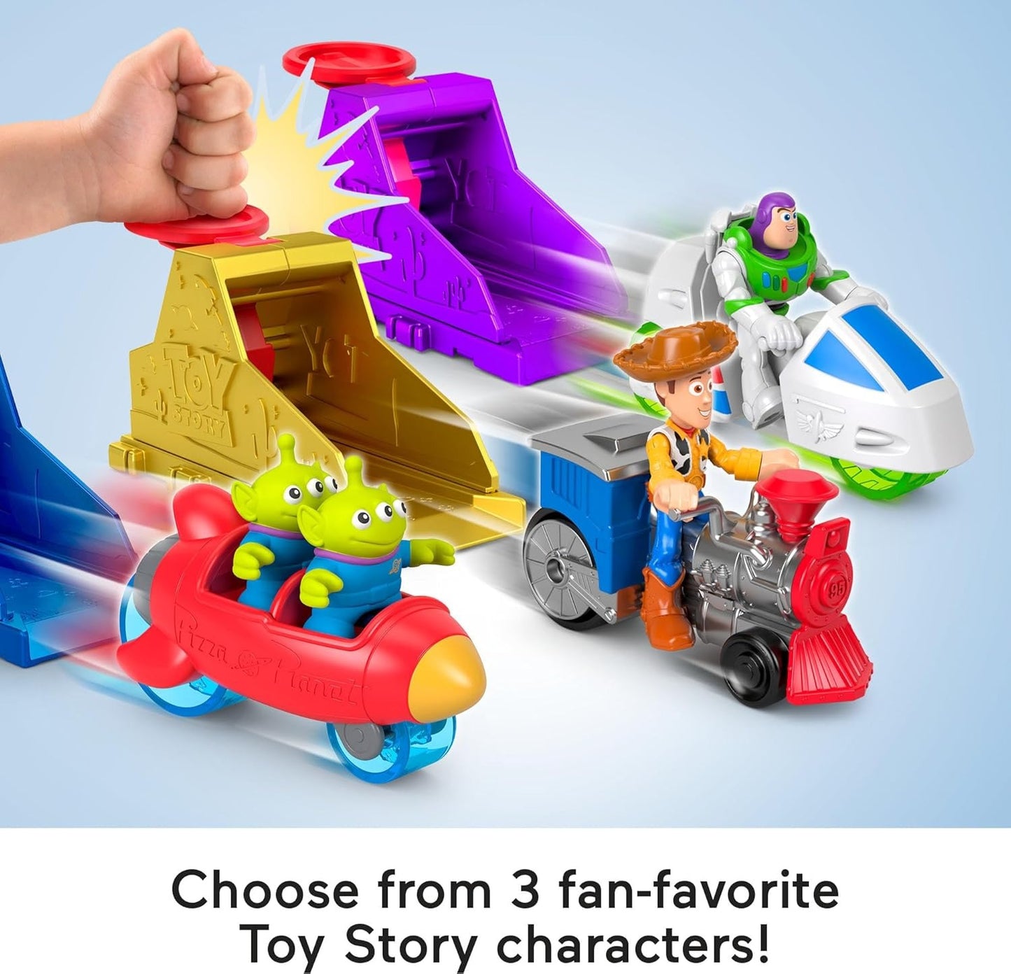 Fisher-Price Imaginext Launcher Set with 3-inch Woody Action Figure & Toy Vehicle, Inspired by Disney Pixar Toy Story (Characters May Vary)
