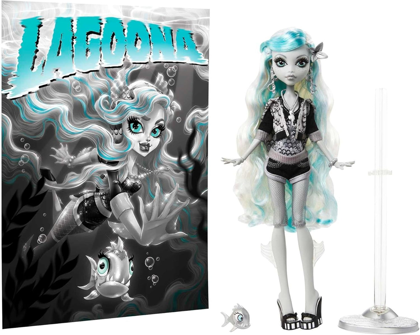 Monster High Doll, Lagoona Blue in Black and White, Reel Drama Collector, Doll-Size and Life-Size Posters, Horror Flick Theme, Toys and Gifts