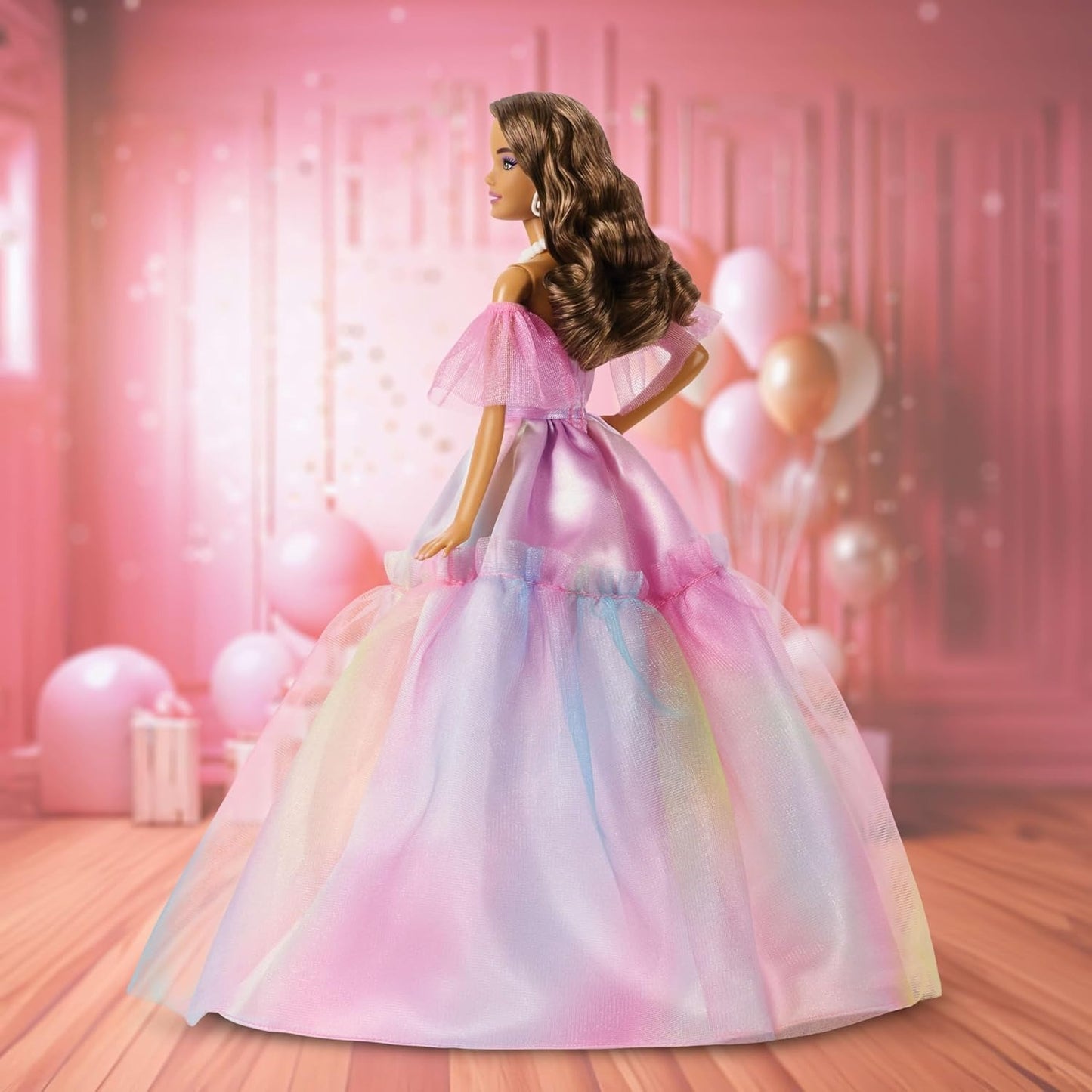 Barbie Signature Birthday Wishes Fashion Doll with Brown Hair in Dress with Pastel Rainbow Effect, Collectible Toy with Giftable Packaging