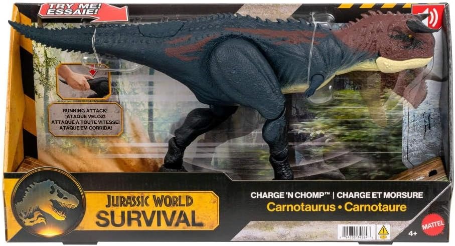 Mattel Jurassic World Dinosaur Action Figure, Running & Biting Carnotaurus with Roar Sounds, Charge N Chomp, Digital Play