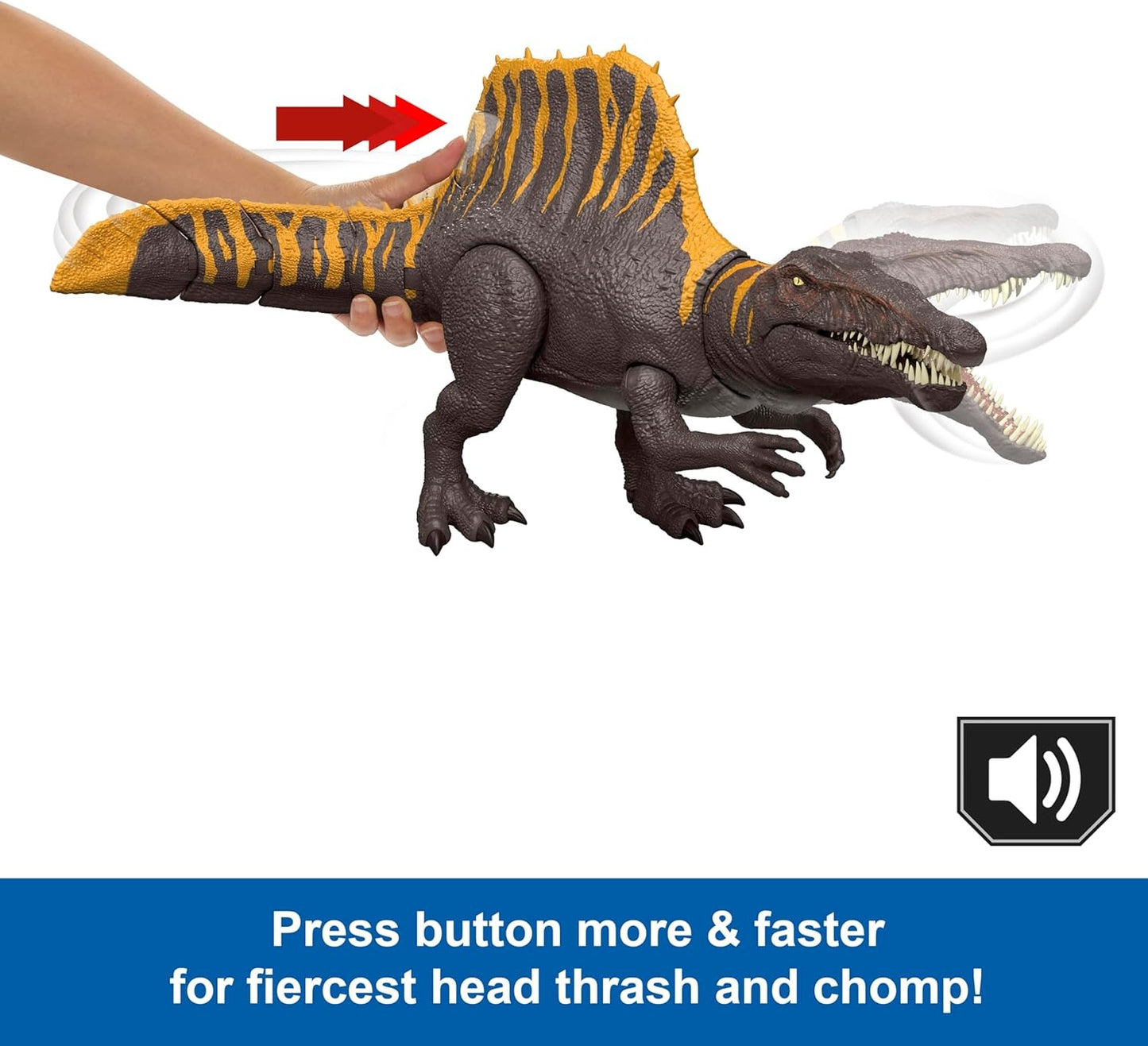 Mattel Jurassic World Rebirth Dinosaur Toy, Tail Thrasher Spinosaurus Action Figure with 2 Attack Moves, Movie-Accurate & Posable, Digital Play