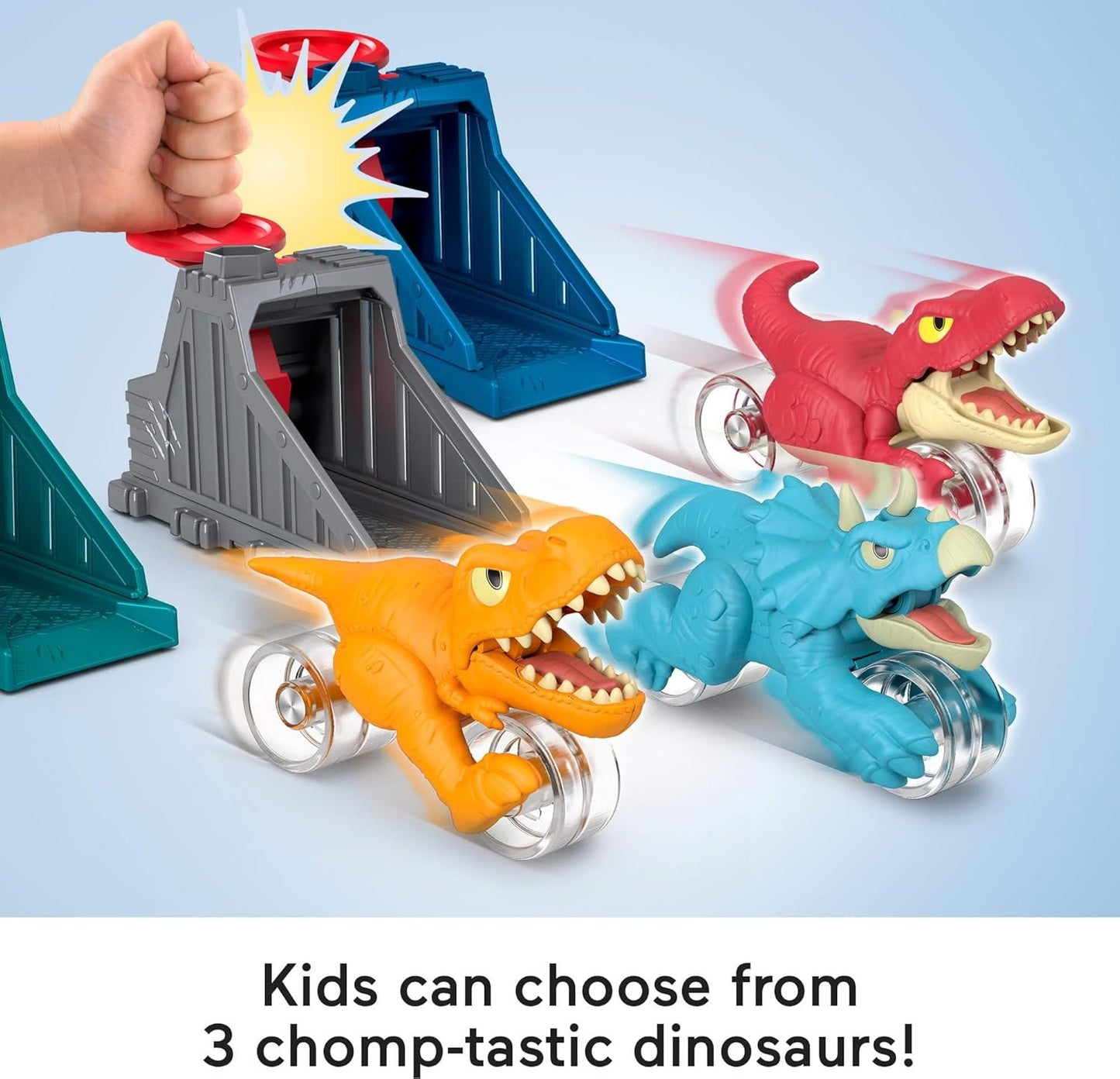 Fisher-Price Imaginext Jurassic World Launcher Set with 4.25-inch Chomping Toy Triceratops Dinosaur, Blaster & Food Projectile