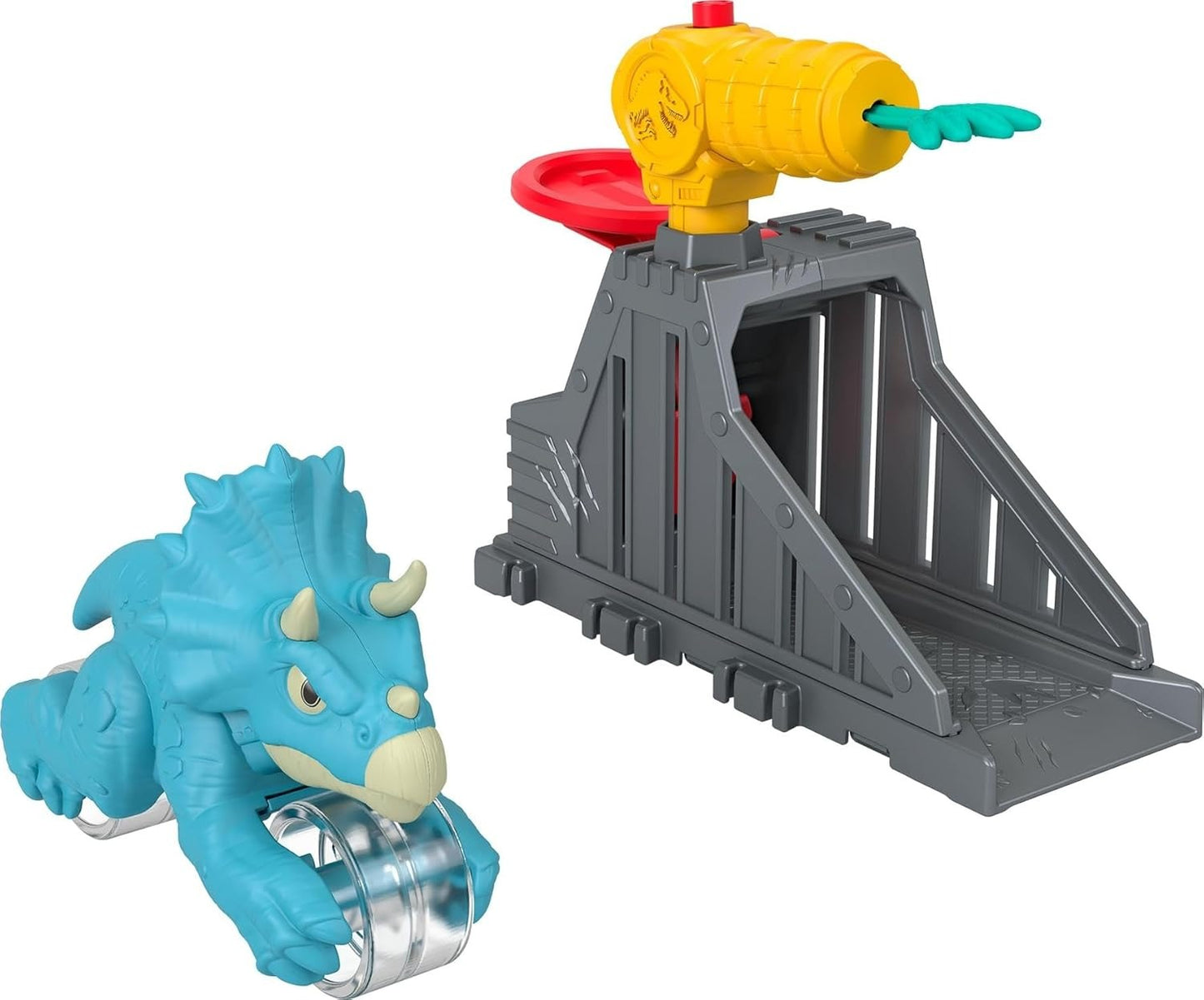 Fisher-Price Imaginext Jurassic World Launcher Set with 4.25-inch Chomping Toy Triceratops Dinosaur, Blaster & Food Projectile