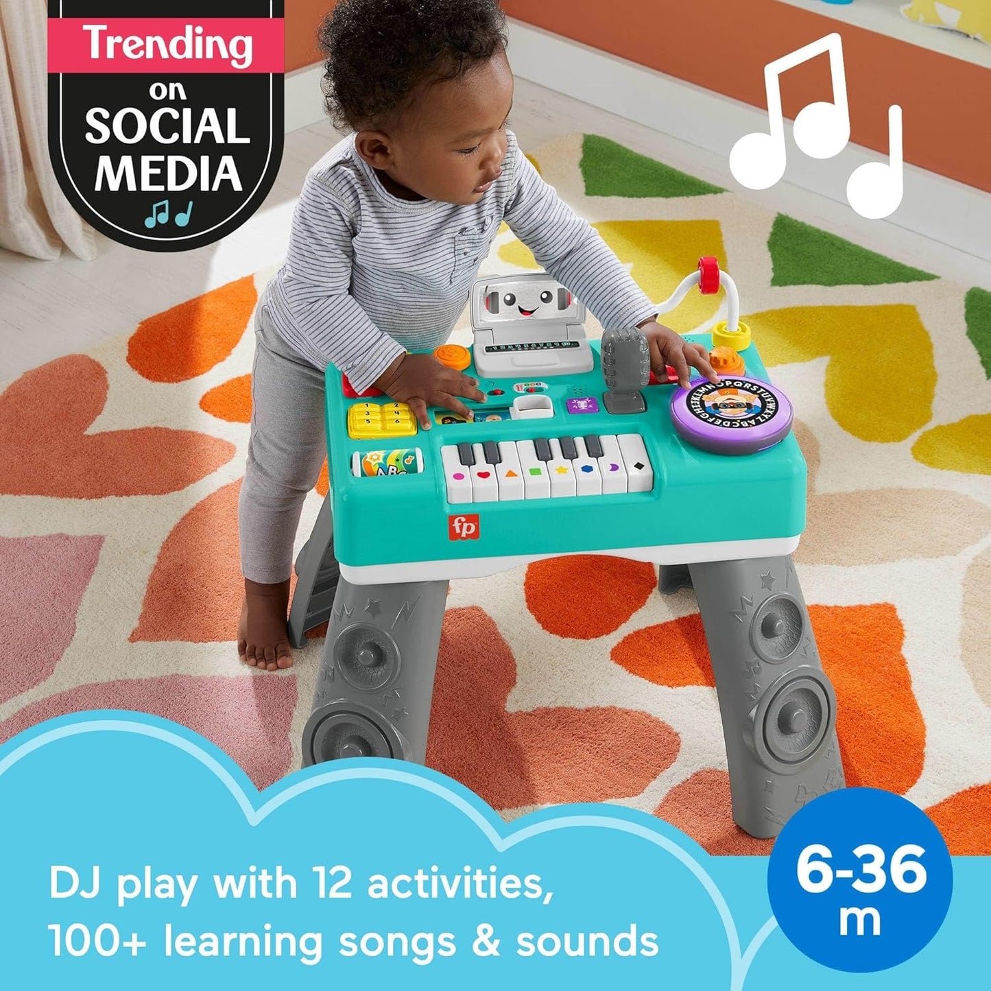 Fisher-Price Baby & Toddler Toy Laugh & Learn Mix & Learn DJ Table with Music Lights & Activities for Developmental Play Infants Ages 6+ Months