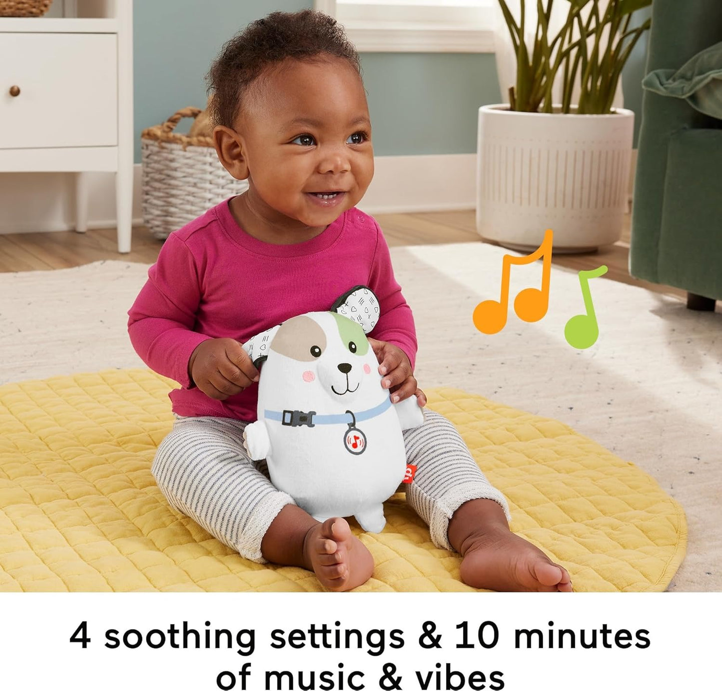 Fisher-Price Baby Toy Calming Vibes Puppy Soother Plush Portable Sound Machine with Vibrations for Newborns 0+ Months