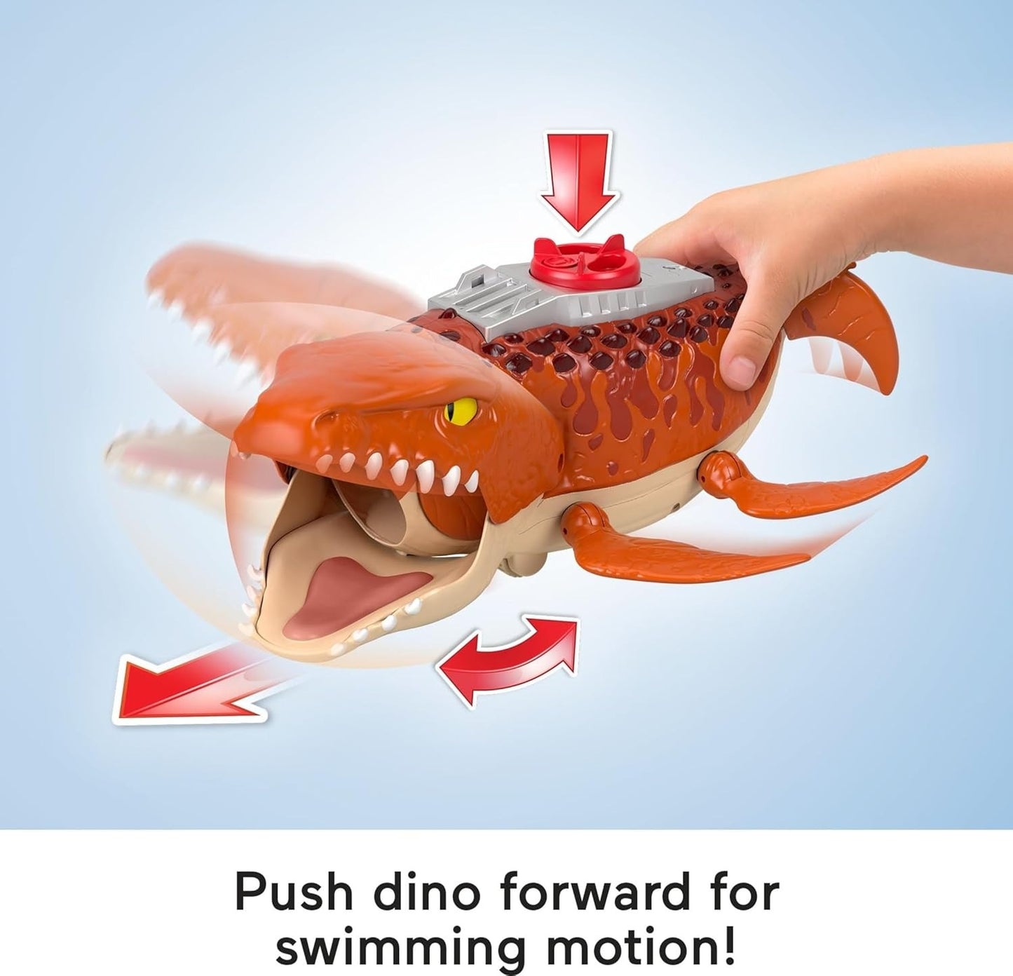 Fisher-Price Imaginext Jurassic World Rebirth Aquachomp Chase Mosasaurus 18-inch Dinosaur Toy with 3-inch Action Figure, Launcher Boat & 2 Projectiles