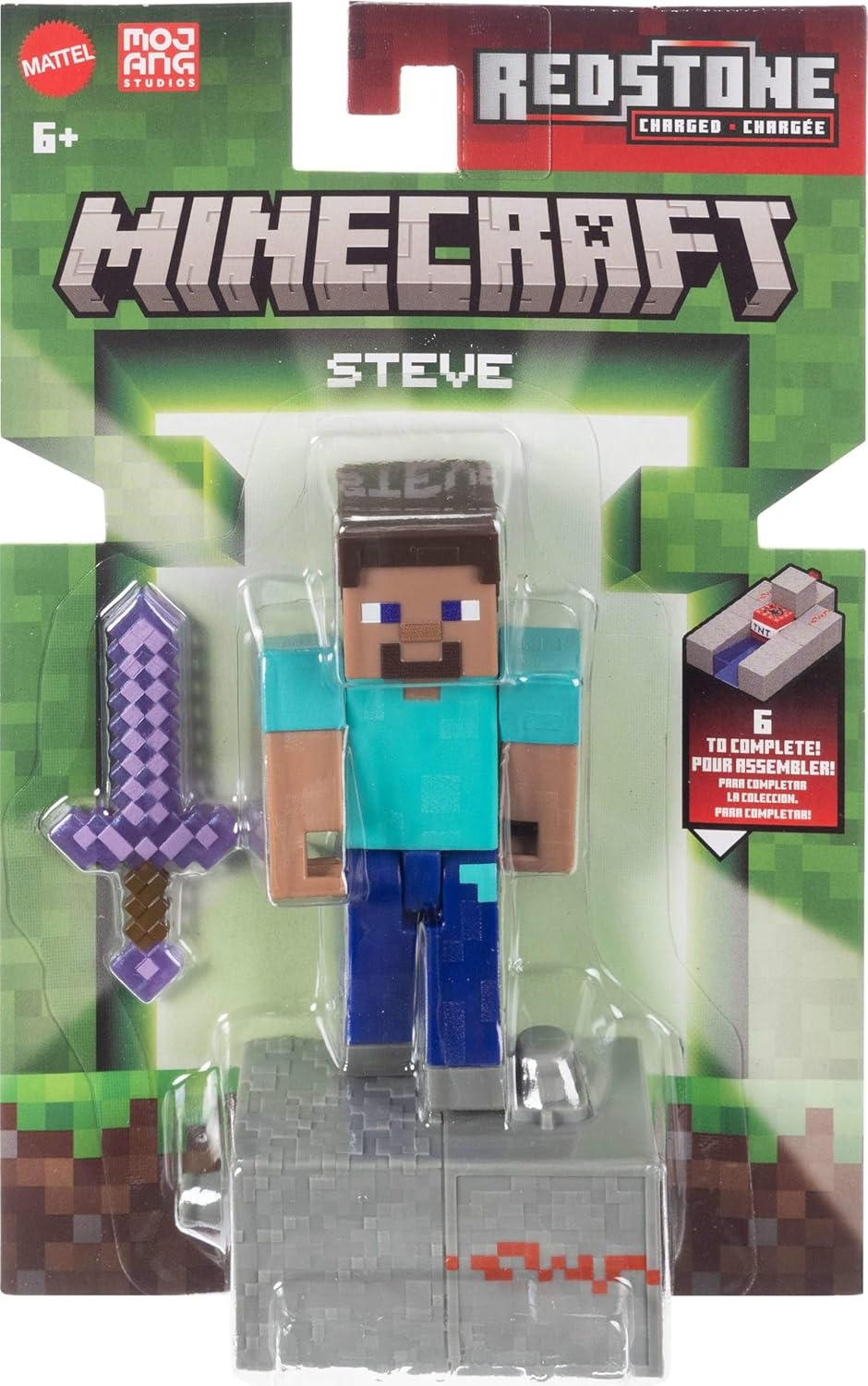 Mattel Minecraft Toys, Steve Action Figure with Accessory & Redstone Building Piece, 3.25-inch Scale Collectible Set Inspired by The Video Game