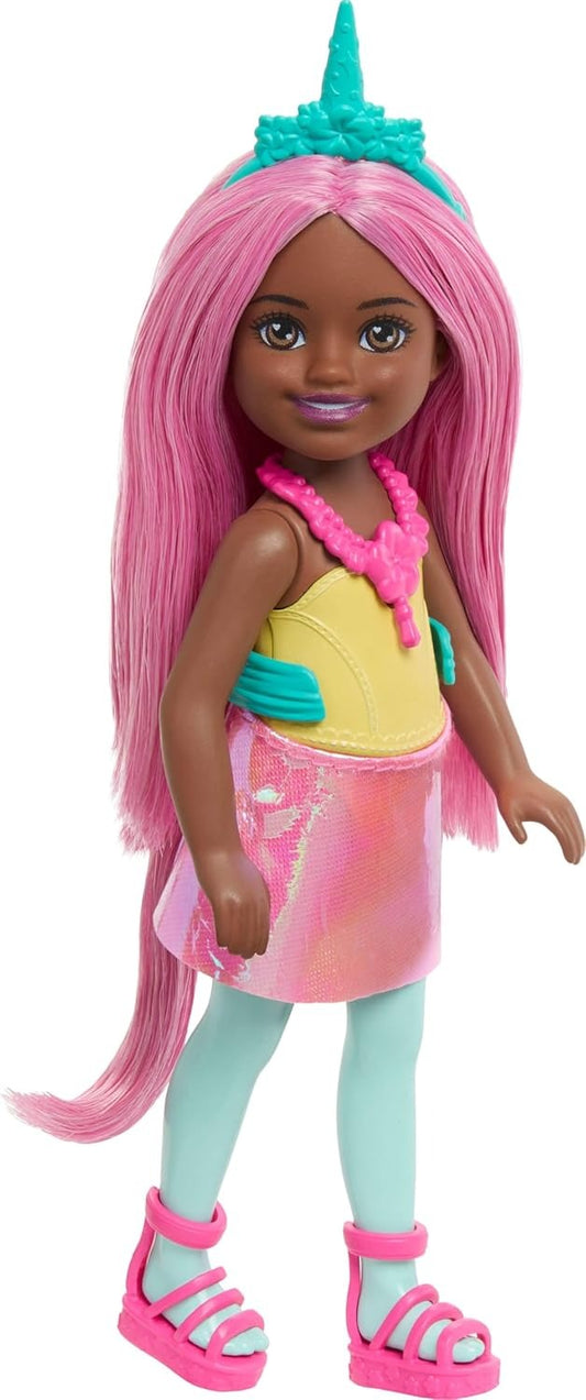 Barbie Chelsea Unicorn Small Doll (6-Inch) with Pink Hair Wearing Removable Tail, Shoes & Hair Accessory, 6-inch Toy