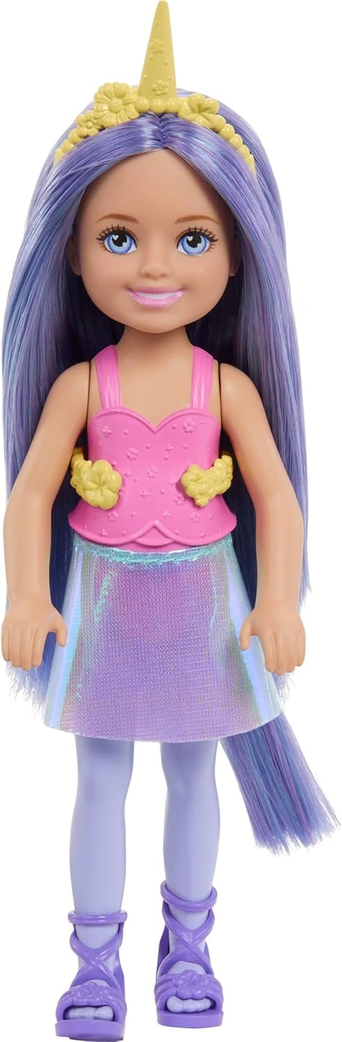 Barbie Chelsea Unicorn Small Doll (6-Inch) with Purple Hair Wearing Removable Tail, Shoes & Hair Accessory, 6-inch Toy