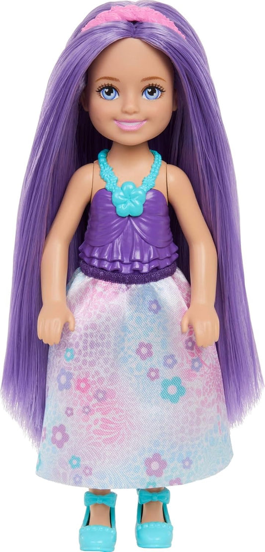 Barbie Chelsea Royal Small Doll (6-Inch) with Purple Hair Wearing Removable Skirt, Shoes & Hair Accessory, 6-inch Toy