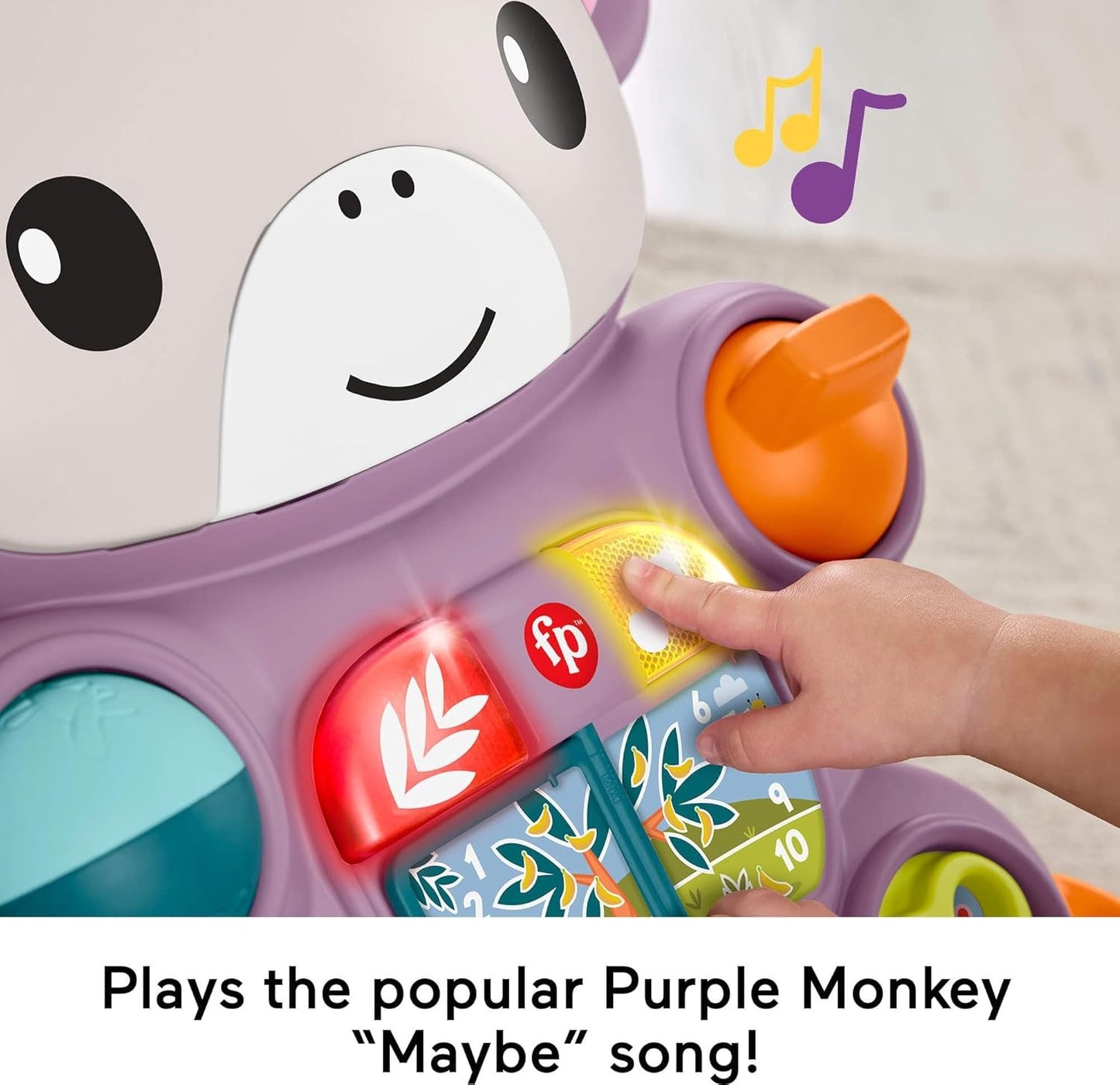 Fisher-Price Baby Push Toy Learn with Me Purple Monkey Walker Musical Learning Activity with Lights for Infants Ages 6+ Months