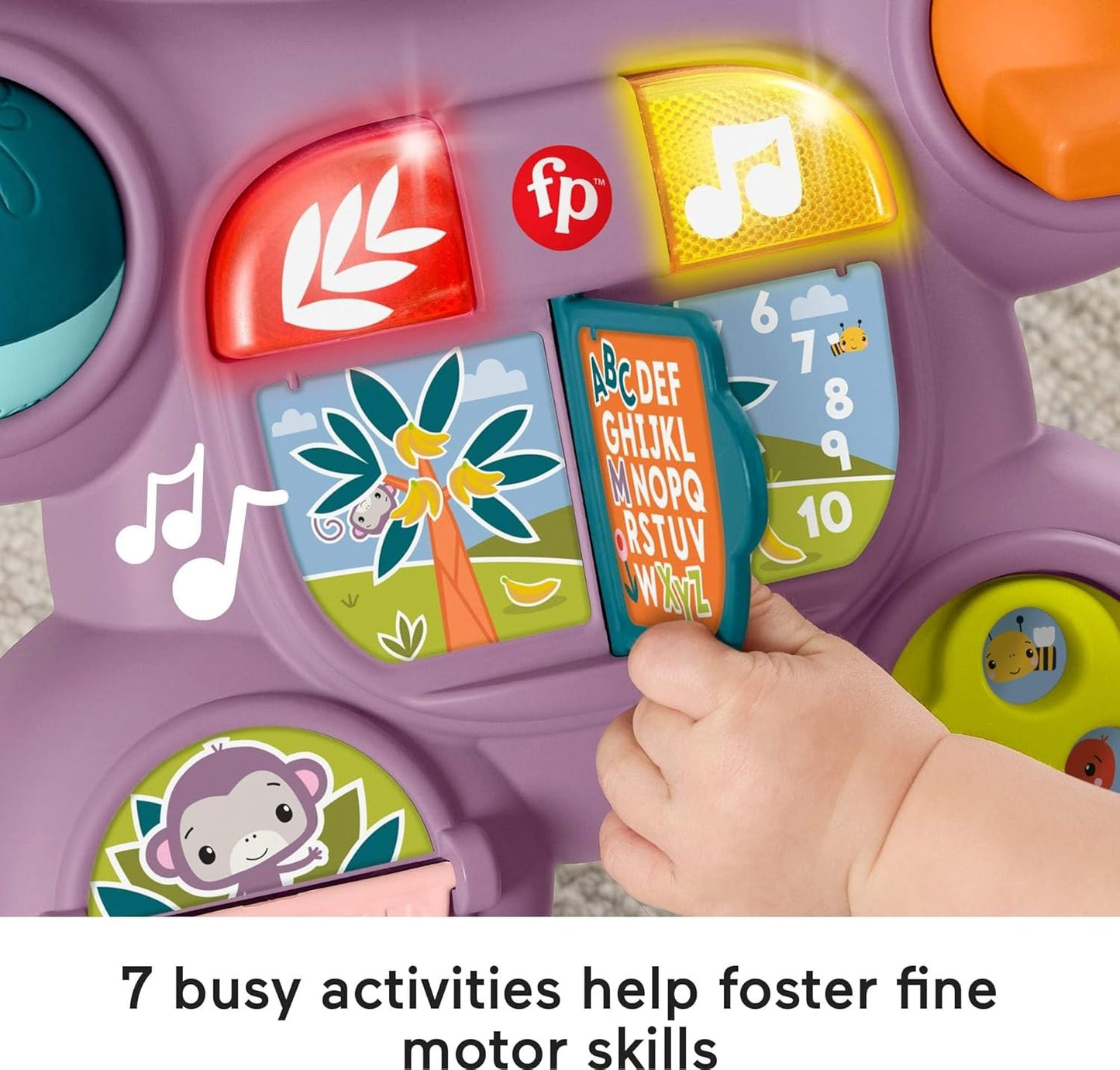 Fisher-Price Baby Push Toy Learn with Me Purple Monkey Walker Musical Learning Activity with Lights for Infants Ages 6+ Months