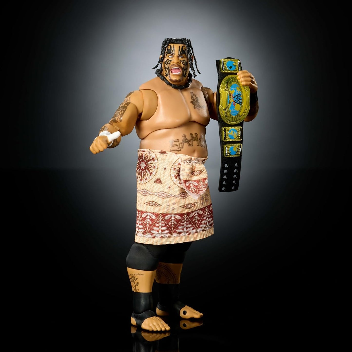 Mattel WWE Ultimate Edition Action Figure & Accessories Set Umaga 6-inch Collectible with Swappable Heads & Hands, 30 Articulation Points