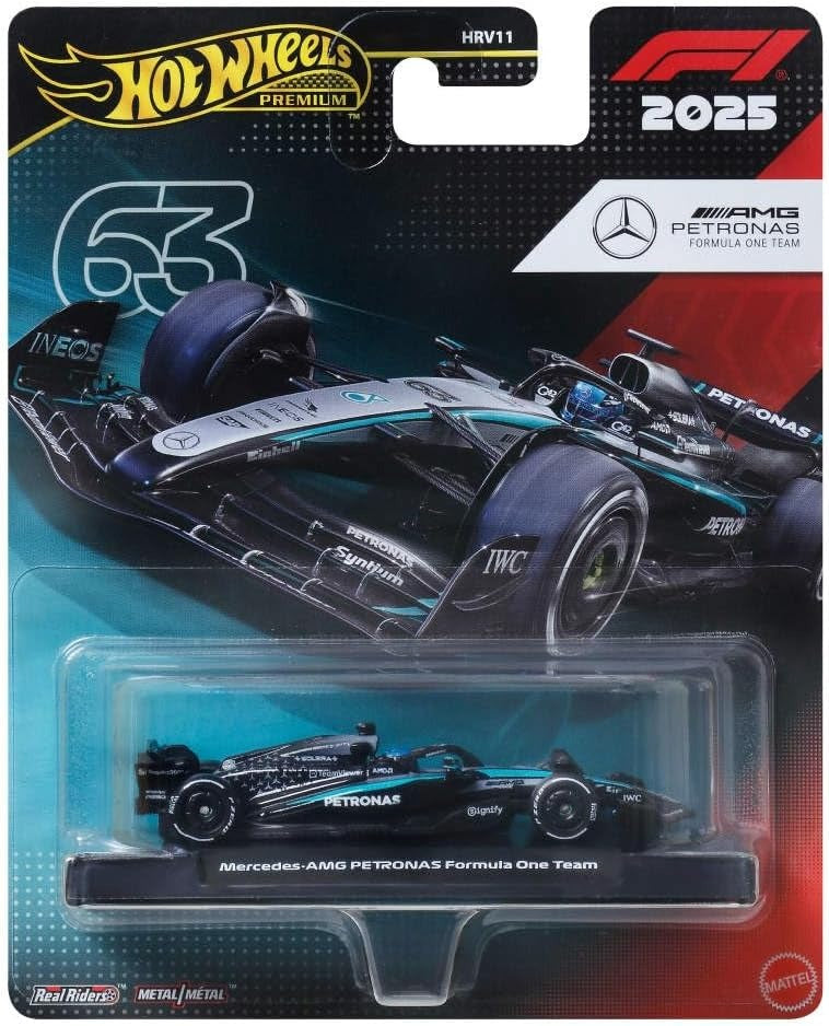 Hot Wheels 1:64 Scale Premium Die-Cast Formula 1 Collectible Toy Race Car with Real Riders Tires & Metal/Metal Body & Chassis (Styles May Vary)