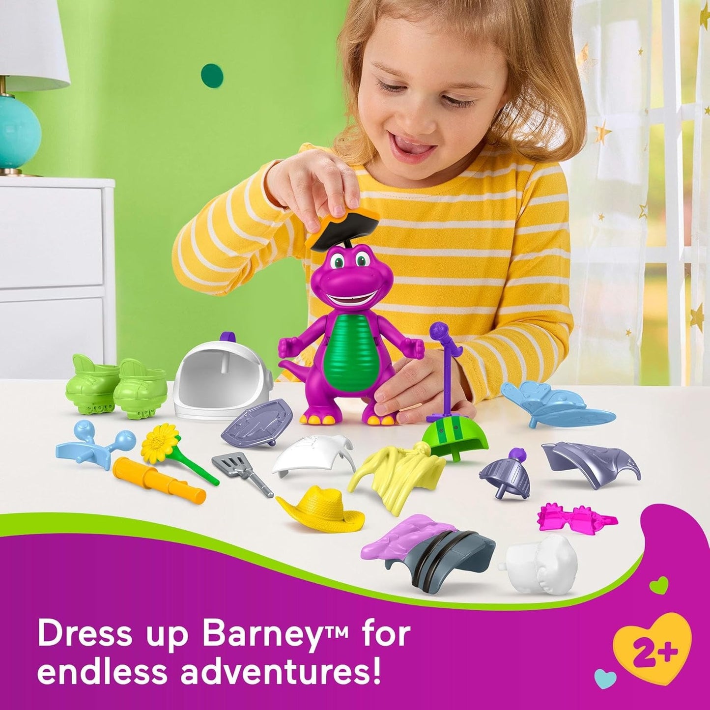 Barney World Toddler Toys, Dress Up, 1 Figure & 20 Pieces for Pretend Play, Kids Ages 2+ Years