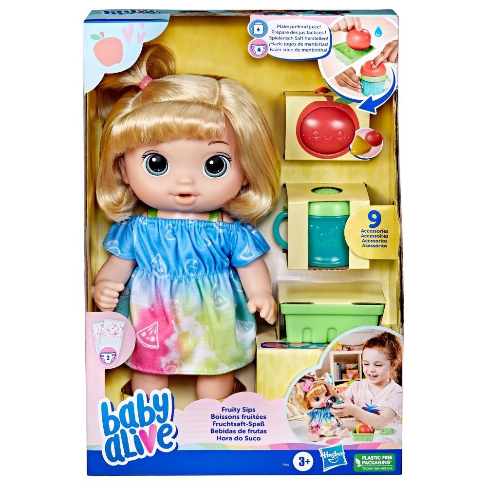 Baby Alive, Doll's Box Fruity Drinks, Apple, Dummy Juicer, Drinks and Wet Her Diaper, from 3 Years Old, Blond Hair
