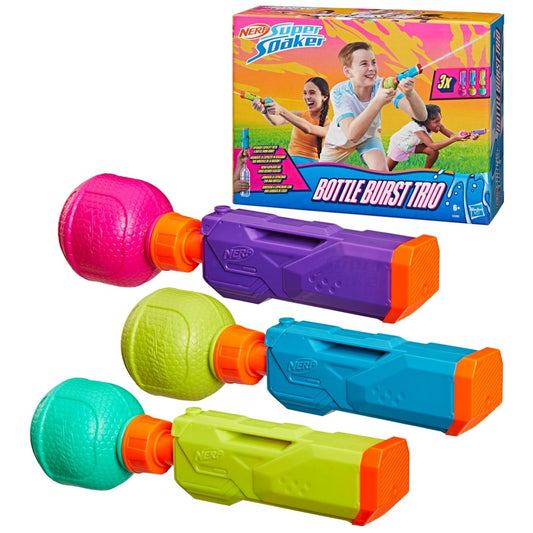 Nerf Super Soaker Bottle Burst Trio | 3 Pump Action Water Toys | Removable 4 Fl. Oz. Capacity Bottles | Kids Outdoor Toys | Ages 6+